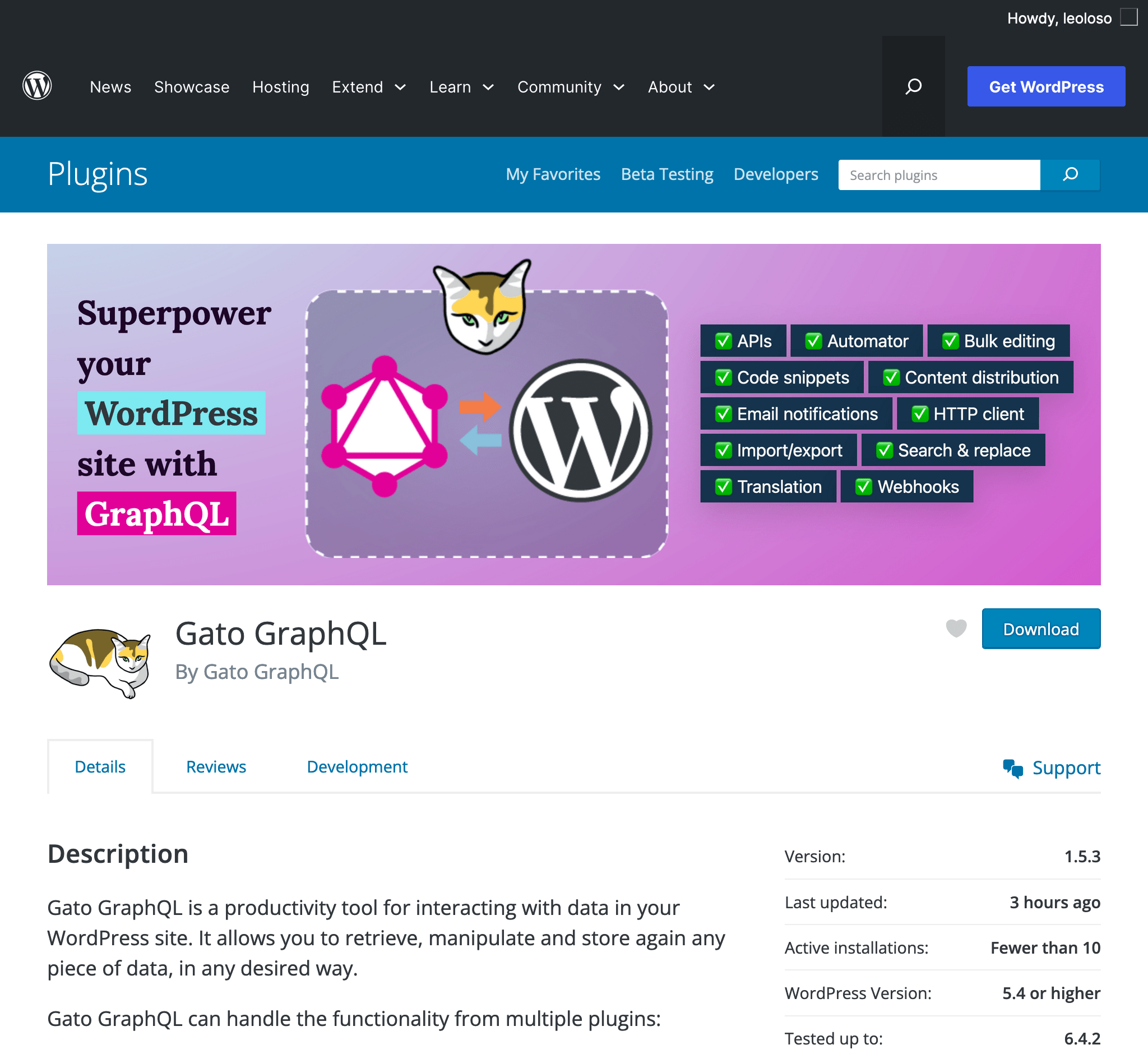 Gato GraphQL on the WordPress plugin directory